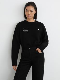 Reiss Nicole McLaren Racing Wool Cropped Jumper, Black, Black