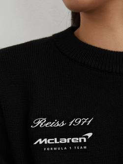 Reiss Nicole McLaren Racing Wool Cropped Jumper, Black - view 2, Black