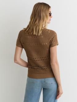 Reiss Chloe Linen Textured Knit Short Sleeve Top, Taupe Neutral - view 2, Taupe Neutral