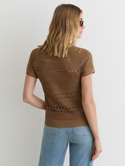 Reiss Chloe Linen Textured Knit Short Sleeve Top, Taupe Neutral - view 2, Taupe Neutral