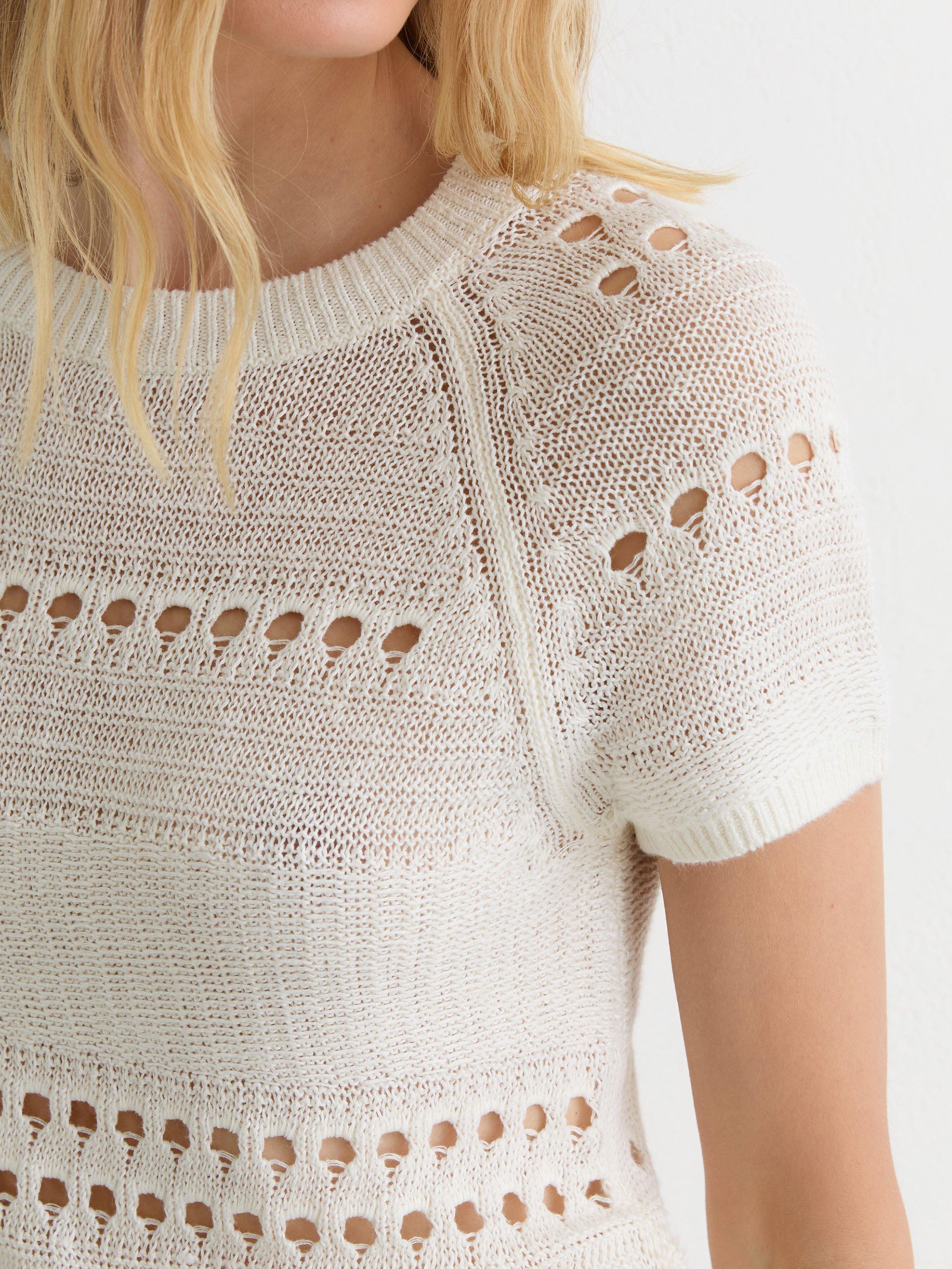 Reiss Chloe Linen Textured Knit Short Sleeve Top, White