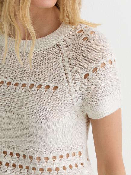 Reiss Chloe Linen Textured Knit Short Sleeve Top, White - view 2, White