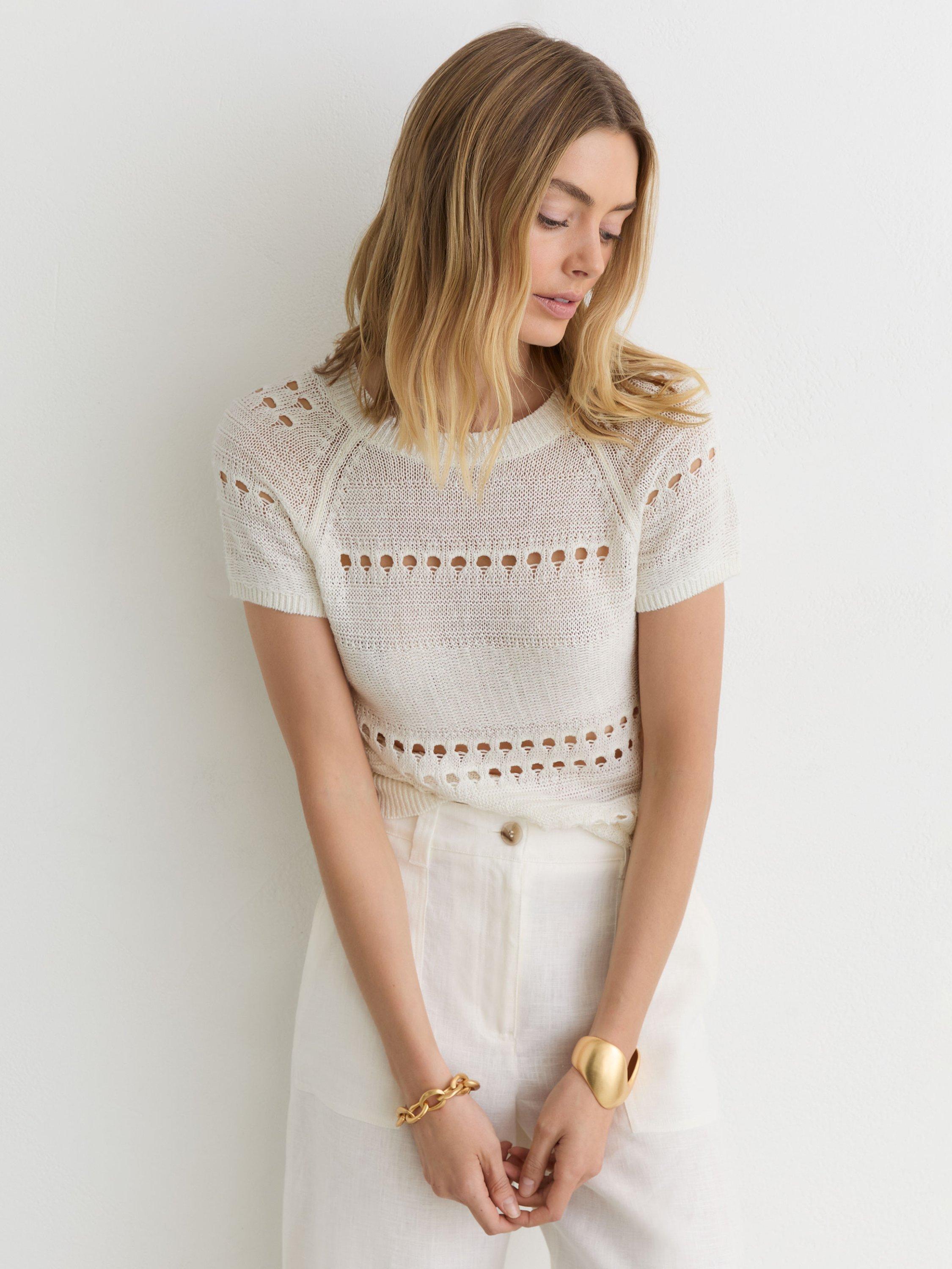 Reiss Chloe Linen Textured Knit Short Sleeve Top, White