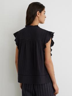 Reiss Florie Cotton Cheesecloth Ruffle Sleeveless Top, Navy - view 2, Navy