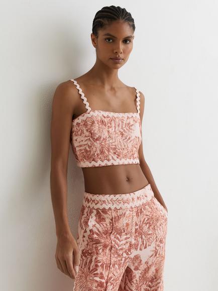 Reiss Mila Pure Linen Crop Top, Pale Pink, Pale Pink