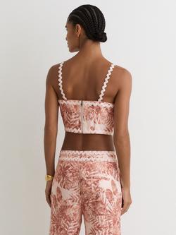 Reiss Mila Pure Linen Crop Top, Pale Pink - view 2, Pale Pink