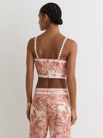 Reiss Mila Pure Linen Crop Top, Pale Pink - view 2, Pale Pink