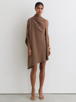 Reiss Ellery One Shoulder Draped Mini Dress, Taupe Brown, Taupe Brown