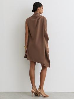 Reiss Ellery One Shoulder Draped Mini Dress, Taupe Brown - view 2, Taupe Brown