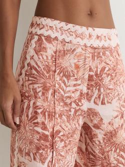 Reiss Mila Linen Wave Trim Botanical Print Wide Leg Trousers, Pale Pink - view 2, Pale Pink