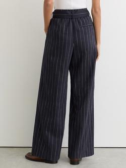 Reiss Rae Pinstripe Belted Wide Leg Trousers, Navy - view 2, Navy
