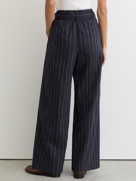 Reiss Rae Pinstripe Belted Wide Leg Trousers, Navy - view 2, Navy