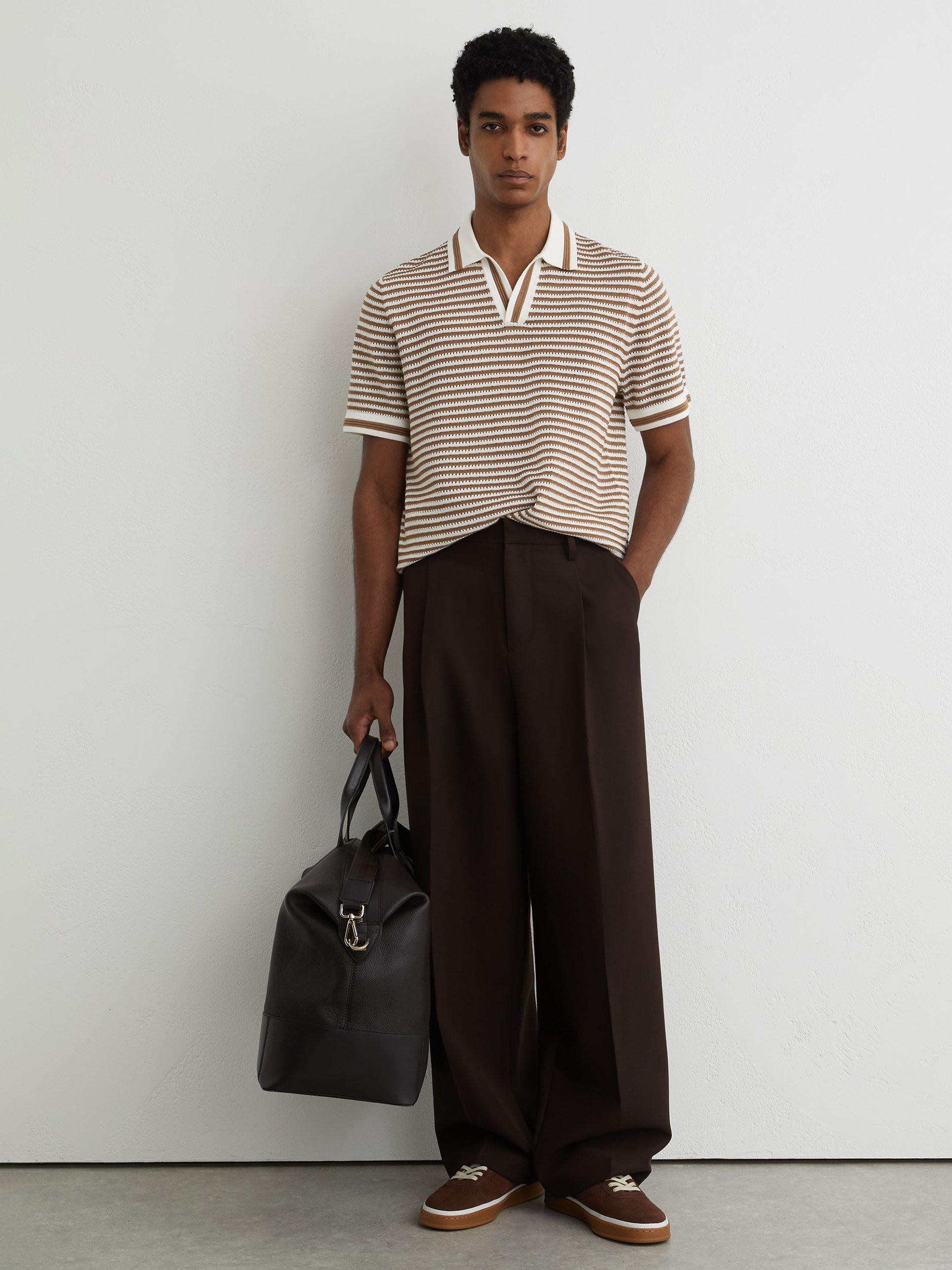Reiss Carlford Stripe Polo Shirt, Camel/Cream