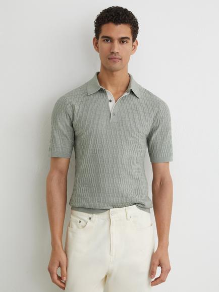 Reiss Era Textured Polo Shirt, Soft Sage, Soft Sage