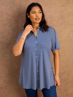 Live Unlimited Petite Geo Print Short Sleeve Jersey Shirt, Blue, Blue