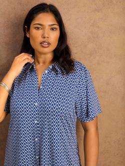 Live Unlimited Petite Geo Print Short Sleeve Jersey Shirt, Blue - view 2, Blue