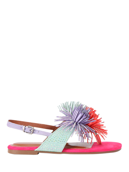 Kurt Geiger London Kids' Mini Pom-Pom T-Bar Sandals, Multi, Multi
