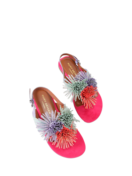 Kurt Geiger London Kids' Mini Pom-Pom T-Bar Sandals, Multi - view 2, Multi