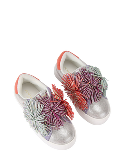 Kurt Geiger London Kids' Mini Lane Pom-Pom Trainers, Multi - view 2, Multi