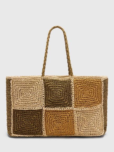 Whistles Patchwork Straw Tote Bag, Multi, Multicolour