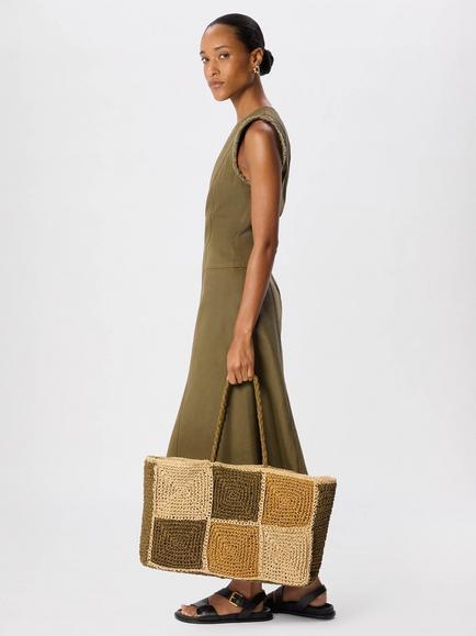 Whistles Patchwork Straw Tote Bag, Multi - view 2, Multicolour