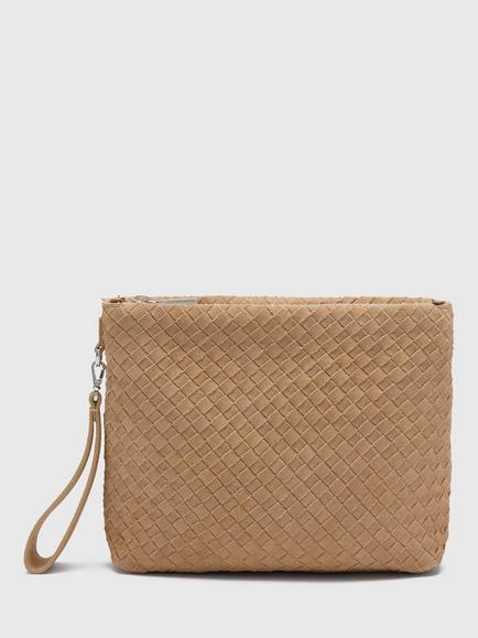 Whistles Avah Woven Suede Zip Clutch Bag, Neutral, Neutral