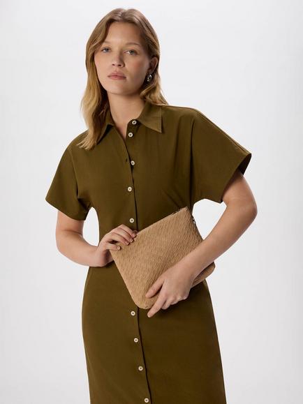 Whistles Avah Woven Suede Zip Clutch Bag, Neutral - view 2, Neutral