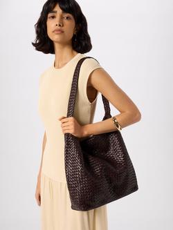 Whistles Woven Leather Tote Bag, Chocolate - view 2, Chocolate