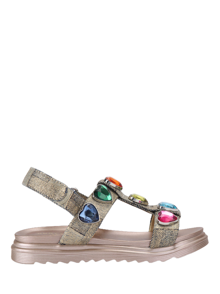 Kurt Geiger London Kids' Mini Orson Crystal Sandals, Gold, Gold