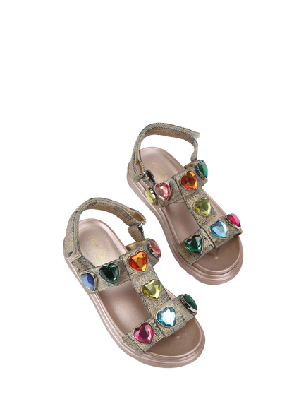 Kurt Geiger London Kids' Mini Orson Crystal Sandals, Gold - view 2, Gold