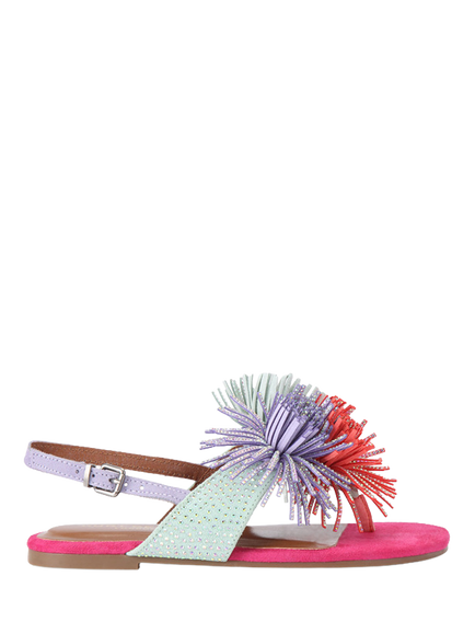 Kurt Geiger London Kids' Mini Pom-Pom T-Bar Sandals, Multi, Multi