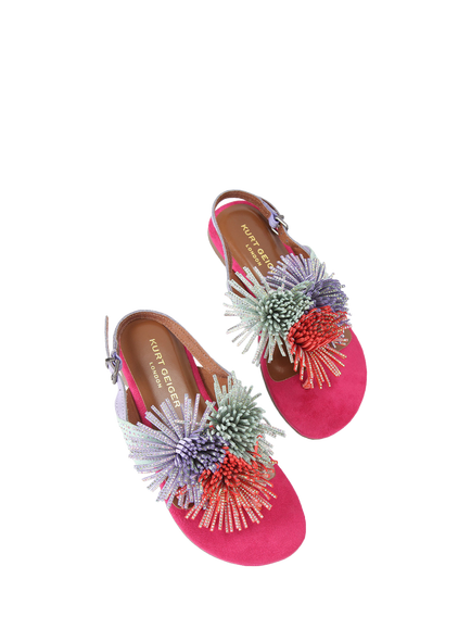 Kurt Geiger London Kids' Mini Pom-Pom T-Bar Sandals, Multi - view 2, Multi