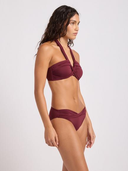 Seafolly Collective Twist Band Hipster Bikini Bottoms, Dark Burgundy - view 2, Dark Burgundy
