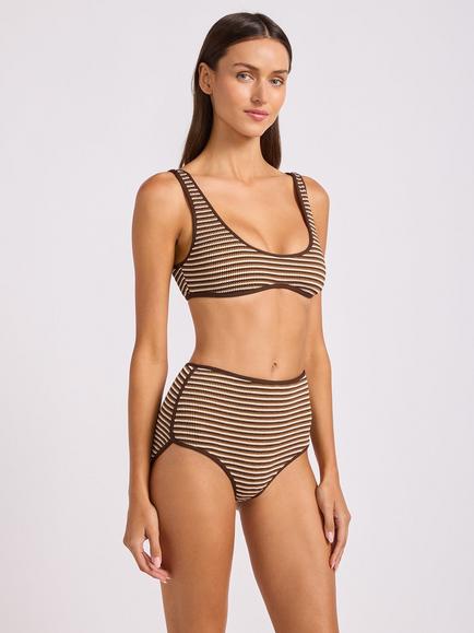 Seafolly Horizons High Waist Bikini Bottoms, Mocha - view 2, Mocha