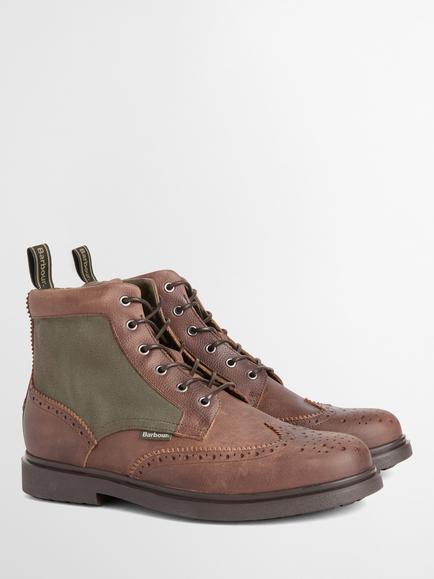 Barbour Barmoor Brogue Leather Ankle Boots, Dark Brown - view 2, Dark Brown