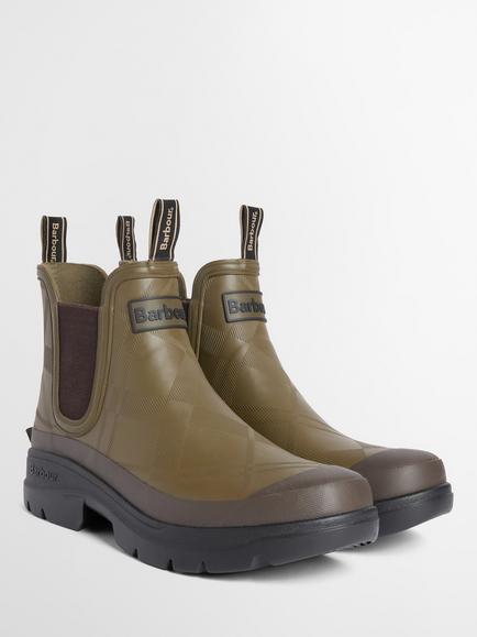 Barbour Breacon Chelsea Ankle Wellington Boots, Olive Tartan - view 2, Olive Tartan