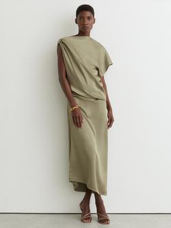 Reiss Kenzie Drape Midi Dress, Khaki, Khaki