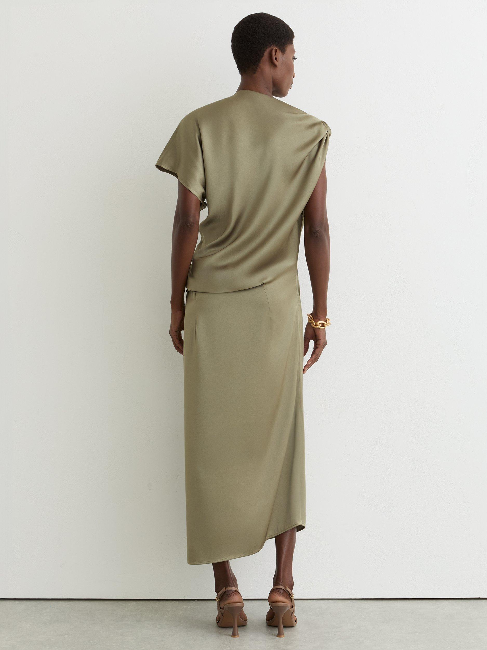 Reiss Kenzie Drape Midi Dress, Khaki
