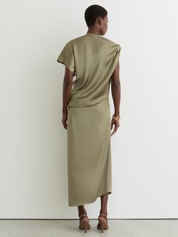 Reiss Kenzie Drape Midi Dress, Khaki - view 2, Khaki