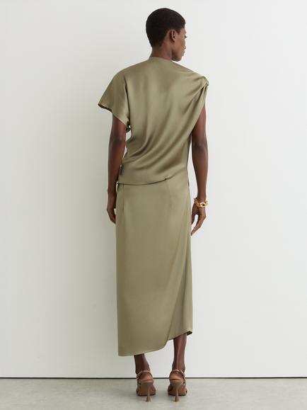 Reiss Kenzie Drape Midi Dress, Khaki - view 2, Khaki