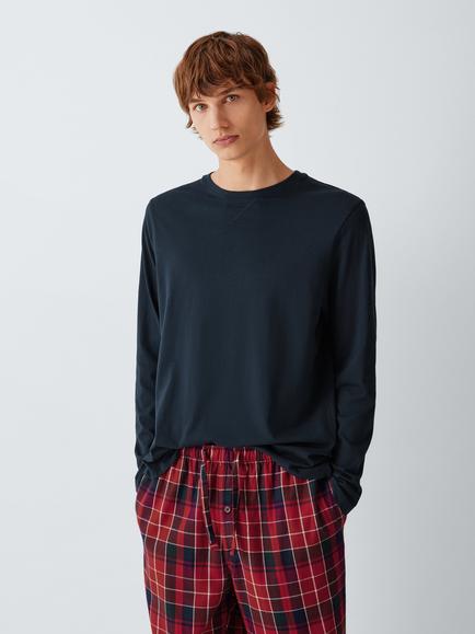 John Lewis Check Long Pyjama Set, Red Mid, Red Mid