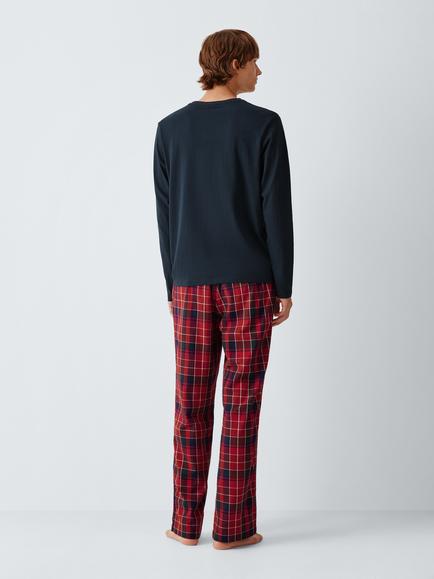 John Lewis Check Long Pyjama Set, Red Mid - view 2, Red Mid