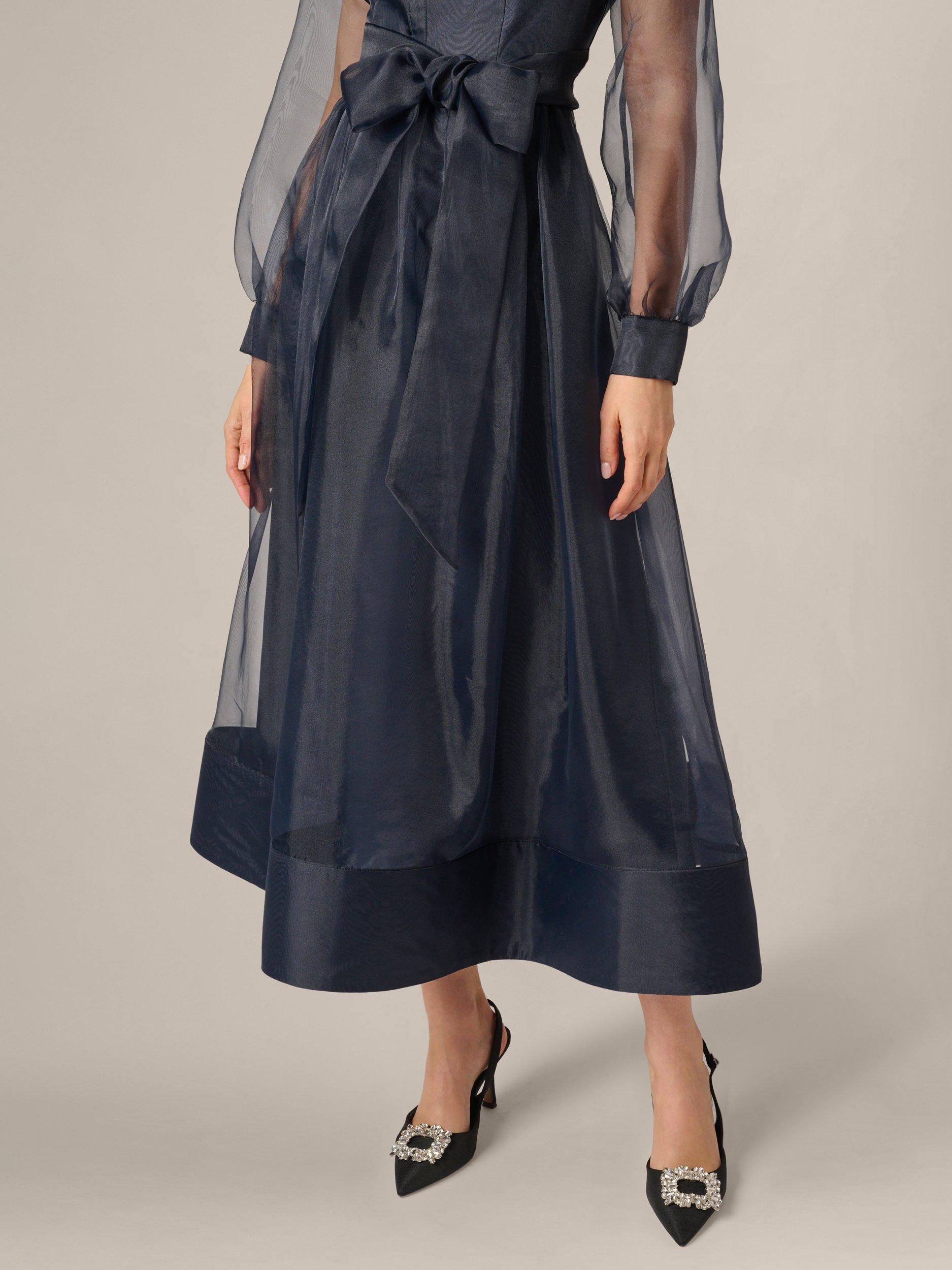 Adrianna Papell Organza Collared V-Neck Ankle-Length Midi Dress