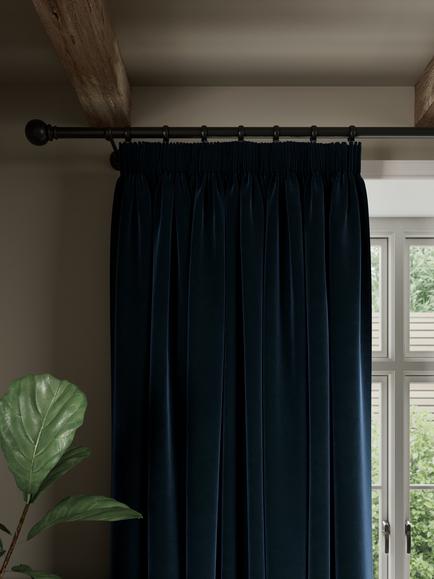 John Lewis Matt Velvet Pair Blackout Lined Pencil Pleat Curtains, Dark Navy, Dark Navy
