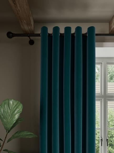John Lewis Matte Velvet Pair Blackout Lined Eyelet Curtains, Teal