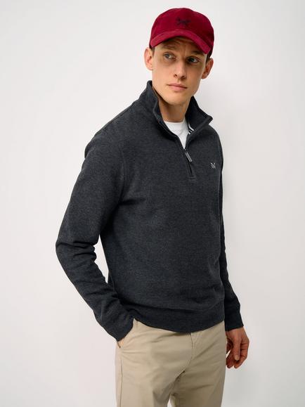 Crew Clothing French Rib Half Zip Jumper, Charcoal Grey