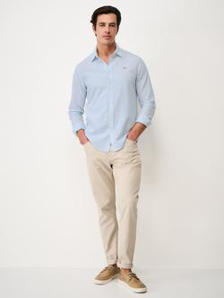 Crew Clothing Linen-Cotton Micro Stripe Long Sleeve Shirt, Light Blue, Light Blue