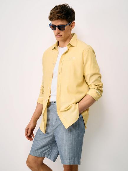 Crew Clothing Long Sleeve Linen Blend Shirt - view 2, Lemon Yellow