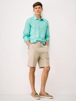 Crew Clothing Long Sleeve Linen Blend Shirt, Turquoise Blue