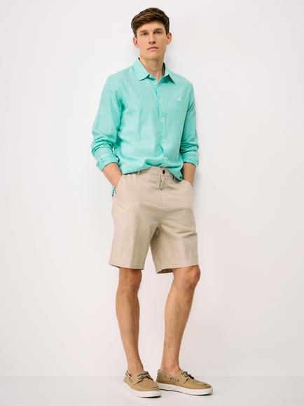 Crew Clothing Long Sleeve Linen Blend Shirt, Turquoise Blue